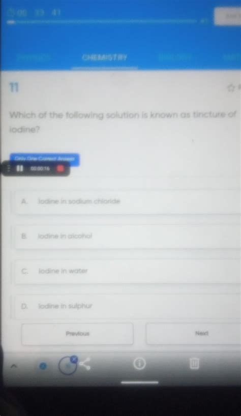 help. pleasewhich of the following solution is tincture iodine??A ...