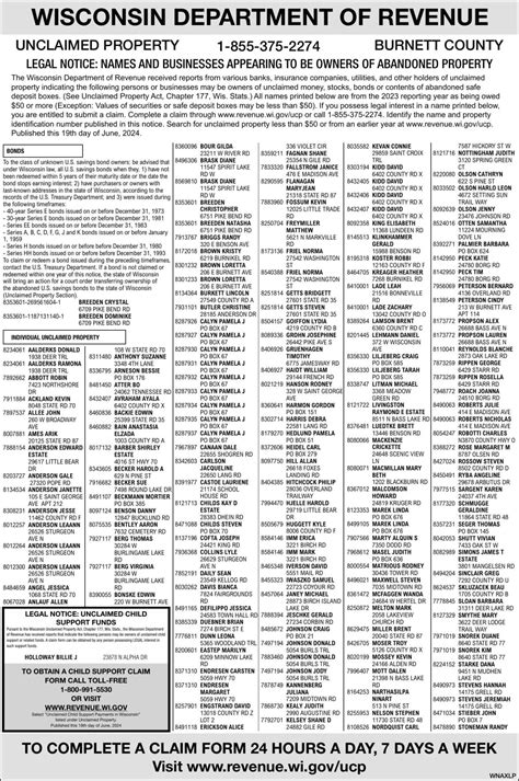 WISCONSIN DEPARTMENT OF REVENUE UNCLAIMED PROPERTY (part 1of2) | Public ...