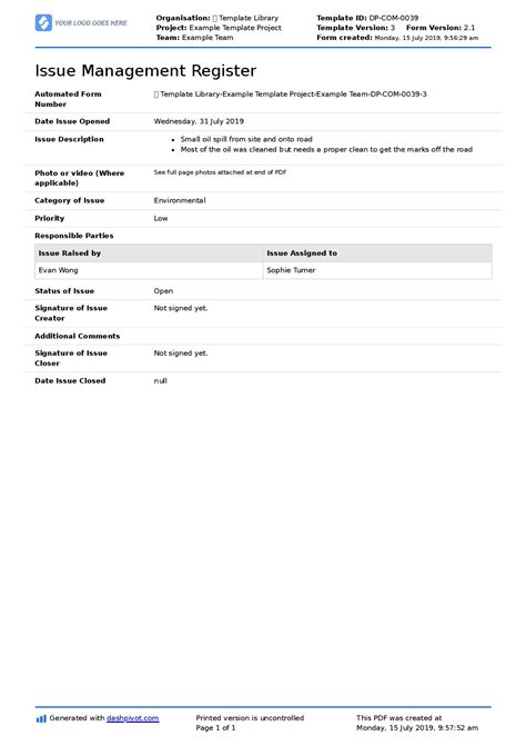 Image result for Project Management Issue Log