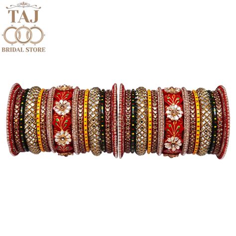 Diwali Special Traditional Lac Bangle Set with Kundan Flower Design ...
