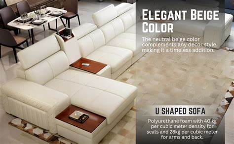 LUKRAIN® Furniture Pure & Genuine U Shape Leather Sofa Set/ 3+2+2 7 ...