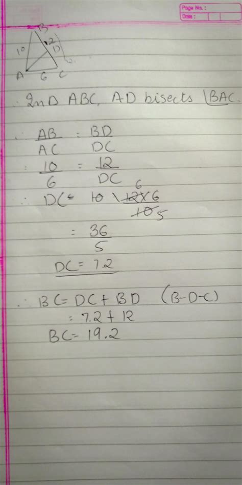 in triangle ABC is the bisector of angle A meeting side BC at D. If AB ...