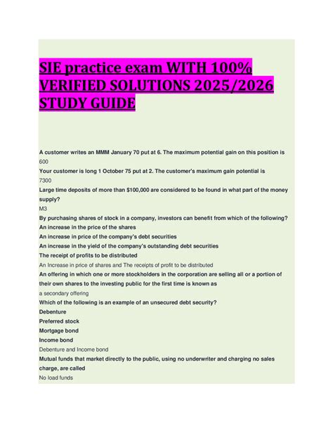 SIE practice exam WITH 100% VERIFIED SOLUTIONS 2025/2026 STUDY GUIDE ...