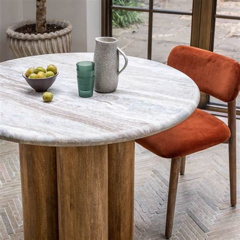 Nelson Solid Mango Wood & Marble Dining Table – Nismaaya Decor