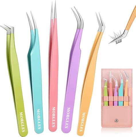 Amazon.com : 5pcs Eyelash Extension Tweezers, MORGLES High Precision ...