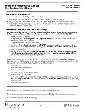 Fillable Online urmc rochester Blood Transfusion Referral Form ...