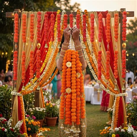 Traditional Marigold Flower Door Toran With Hanging Garlands-red ...