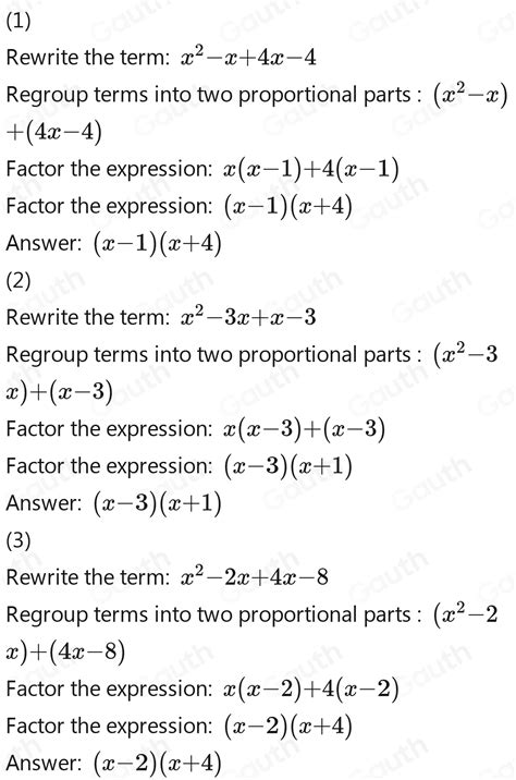 Solved: Factorise the following: a) x^2+3x-4 b) x^2-2x-3 c) x^2+2x-8 [Math]