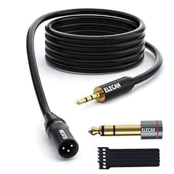 Elecan 15ft Black Male-to-Male TRS to XLR 3.5mm Balanced Shielded Cable ...
