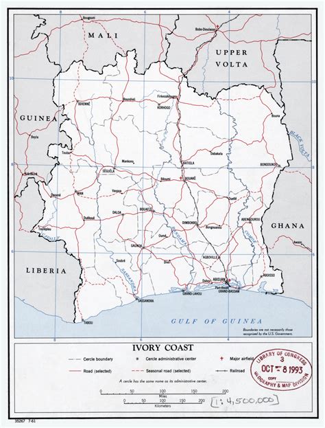 Large scale political and administrative map of Ivory Coast with roads ...