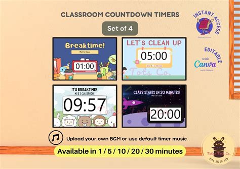 Classroom Countdown Timers 1, 5, 10, 20, 30-Minute Easy and Quick Canva ...