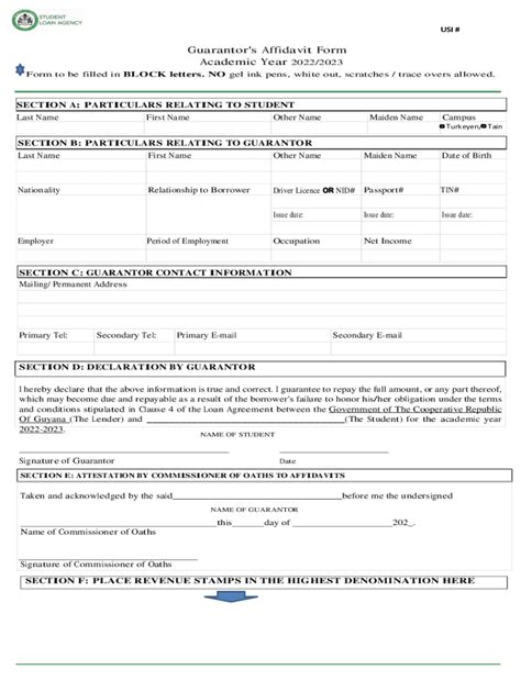 2022-2026 GY University of Guyana Guarantors Affidavit Form - Blank ...