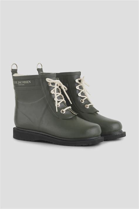 Ilse Jacobsen Short Lace up Rubber Boot - Army – The Junction Cardrona