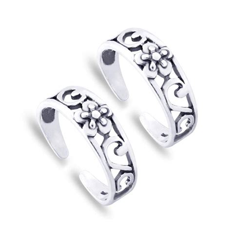 TARAASH Antique Floral 925 Sterling Silver Toe Rings for Women | Chandi ...