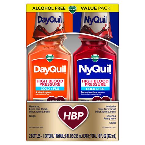 VICKS DayQuil & NyQuil High Blood Pressure Cold & Flu Relief Liquid Medicine Co-Pack, Powerful ...