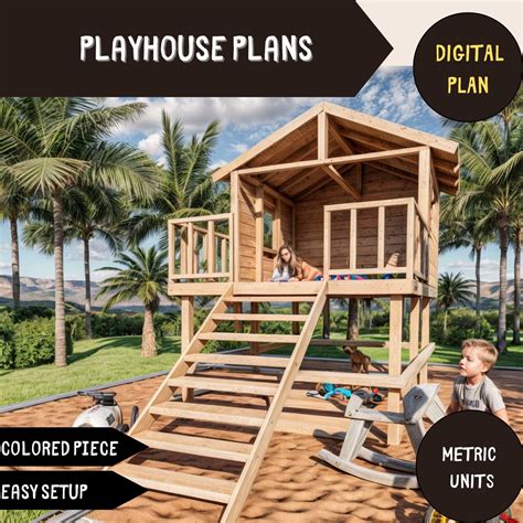 Kids Playhouse Plans: Wooden Garden Playhouse With Slide (digital PDF ...