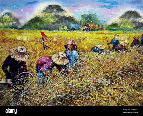 Art painting Oil color Harvest Rice Countryside in the provinces ...