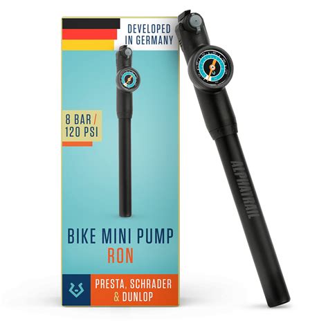 Mini Bike Pump with extendable pump head - for all valves 120 PSI / 8.3 ...