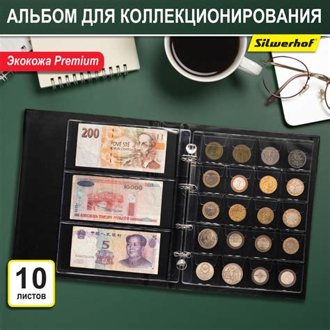 Альбом / кляссер для коллекционирования монет и банкнот на кольцах, 10 ...