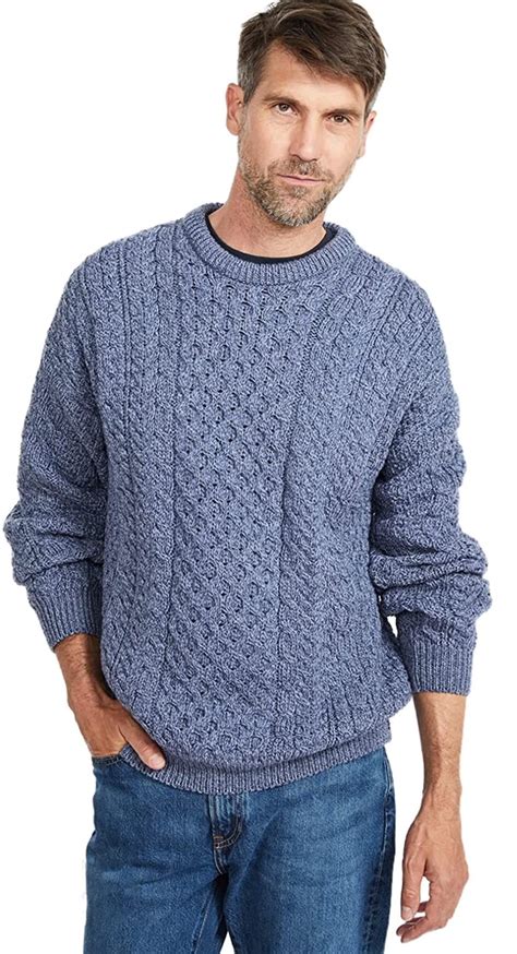 Buy Aran Men's Irish Traditional Sweater 100% Premium Merino Wool ...