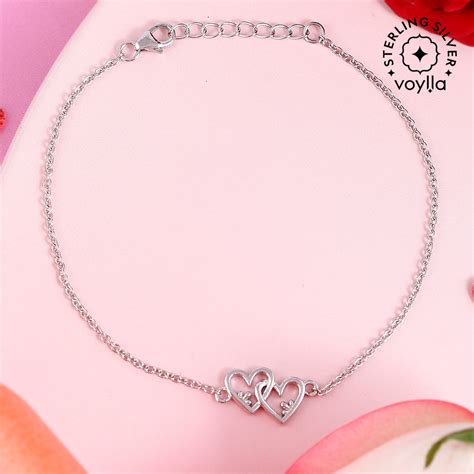 Sterling Silver Linked Hearts Bracelet – VOYLLA