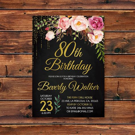 80Th Birthday Invitation Templates