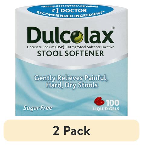 (2 pack) Dulcolax Gentle Relief Stool Softener Laxative, Docusate Sodium, 100mg Liquid Gel ...