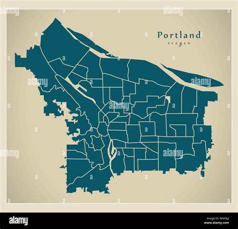 Modern City Map - Portland Oregon city of the USA with neighborhoods ...