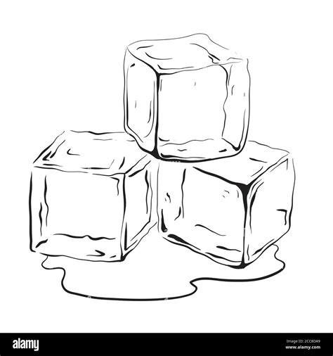 Hand drawn ice cubes. Black and white vector illustration for your ...