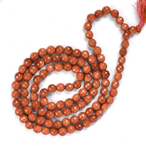 Reiki Crystal Products Goldstone Brown Mala - Necklace Diamond Cut 8 mm ...