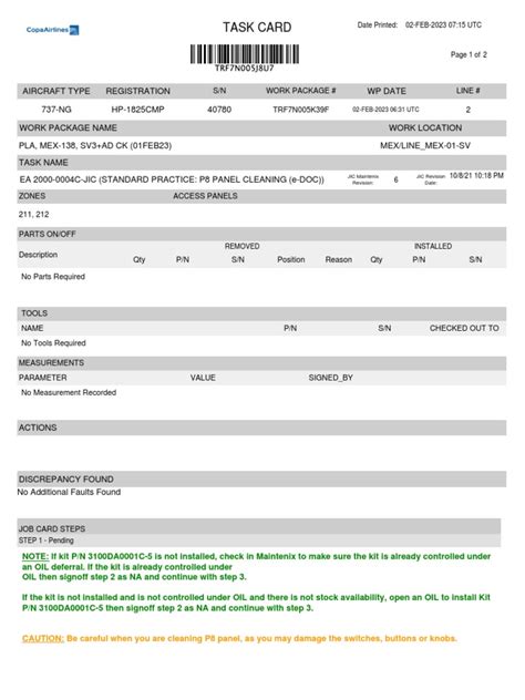 Image result for Non-Routine Task Card Sign Off Example