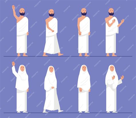 Sets of modern flat character of hajj pilgrimage. | Premium Vector