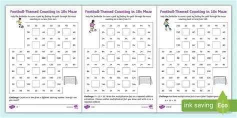 Football Themed Counting in 10s Maze Differentiated Worksheets
