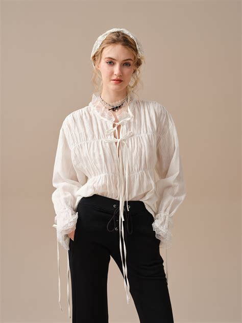 Lace up Linen Blouse, White Linen Blouse, Ruffle Blouse, Victorian ...