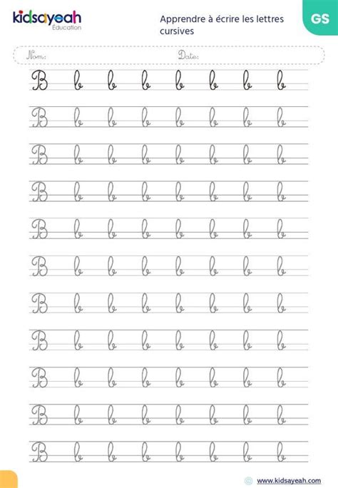 Apprendre à écrire en cursive GS/CP - La lettre B - PDF à imprimer