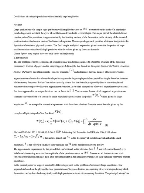 Oscillations of A Simple Pendulum With Extremely l-1 | PDF ...