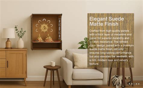 Matterhorn Alom Wall Mount Wooden Temple with Storage | Teak Brown ...