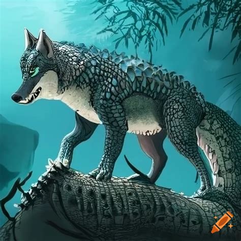 Mythical hybrid animal with crocodile body and wolf head on Craiyon