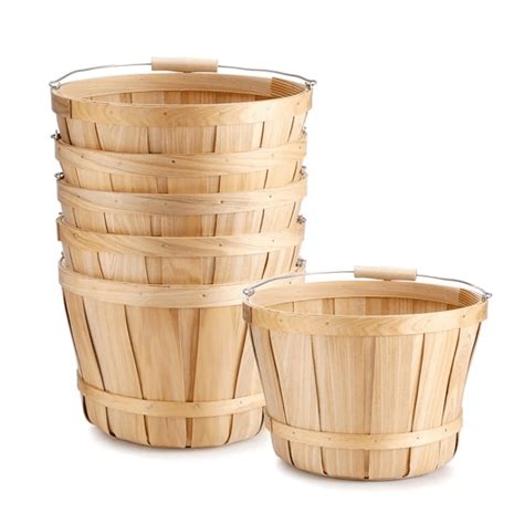 6 Pack 11 x 6.7'' Large Round Wooden Baskets with Handles, Handmade ...