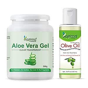 KAZIMA Combo of Aloe Vera Gel 500g & Olive Carrier Oil 100ml - 100% ...