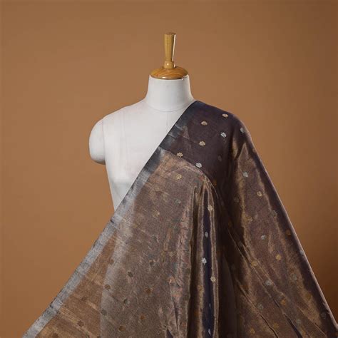 Brown Handloom Heavy Tissue Gold Zari Buti Pure Chanderi Silk Fabric