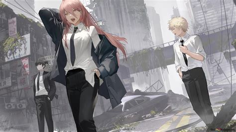 Power, Denji and Aki Hayanawa from Chainsaw man 4K wallpaper download