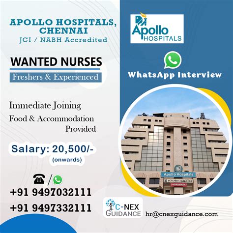 Nursing Recruitment for Apollo Hospitals, Chennai - C-Nex Guidance Private Limited