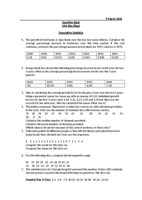 Question Bank - QM BITS Pilani Descriptive Statistics & Probability ...