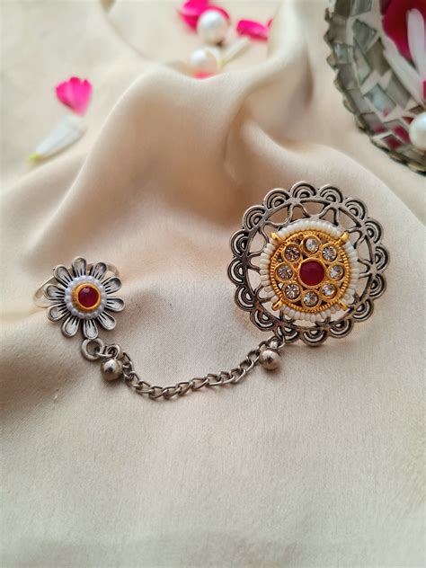 Rajvanshi Oxidised chain Ring – Ishkaara