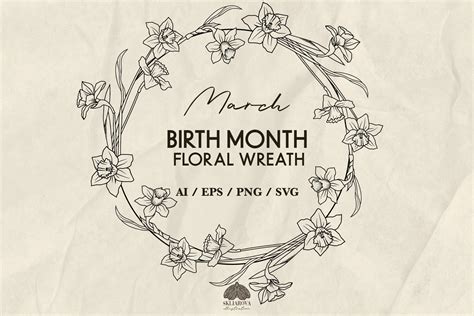 March Birth Month Flower Wreath Graphic by HappyWatercolorShop ...