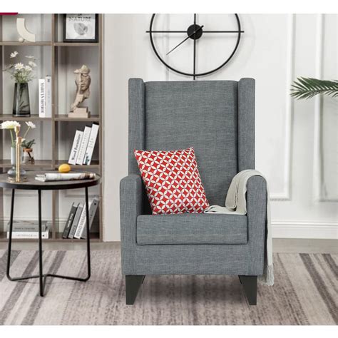 Adorn India Christopher 1 Seater Wing Chair Decent with Puffy (Grey)