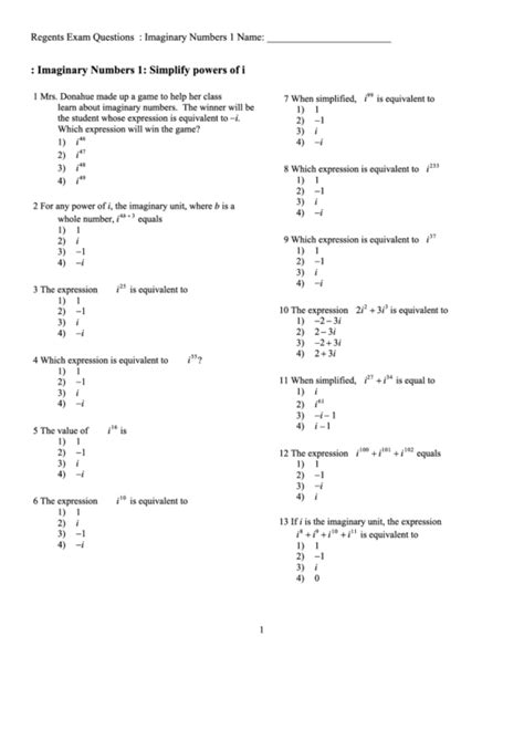 Image result for Imaginary Numbers Worksheet with Answers
