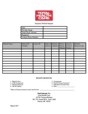 Insurance Refund Request Form - Total Health Care - Fill and Sign ...