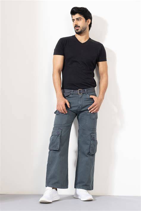 Grey Men Cotton Cargo Pants with Multiple Pockets – Gritstones